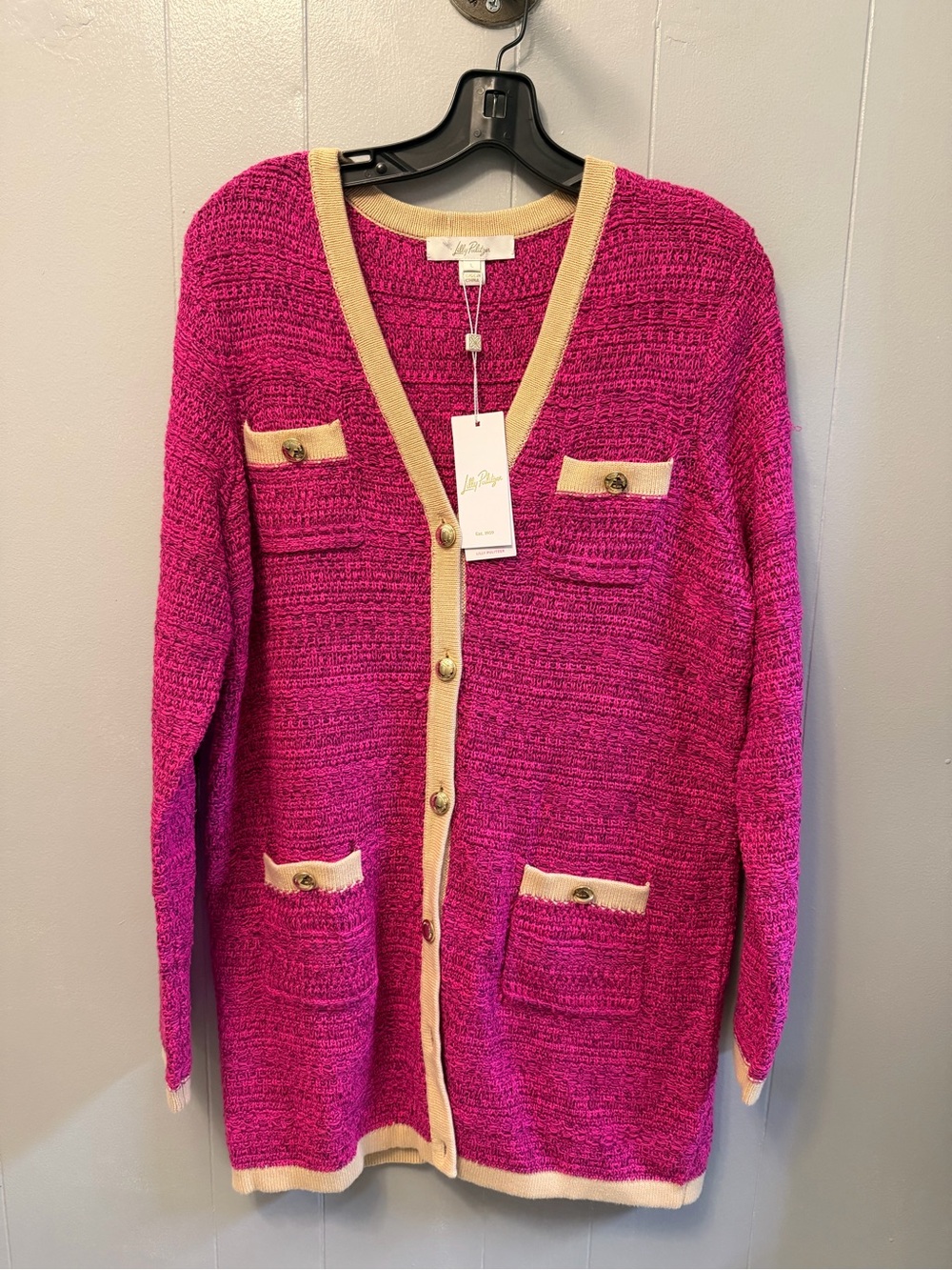 Lilly Pulitzer Passion Fruit Pink Moonlight tweed tannery sweater ONLY